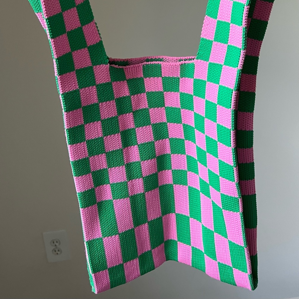 IVY Knit Checkered Tote Bag, (leather strap handle included) - Picture 4 of 5